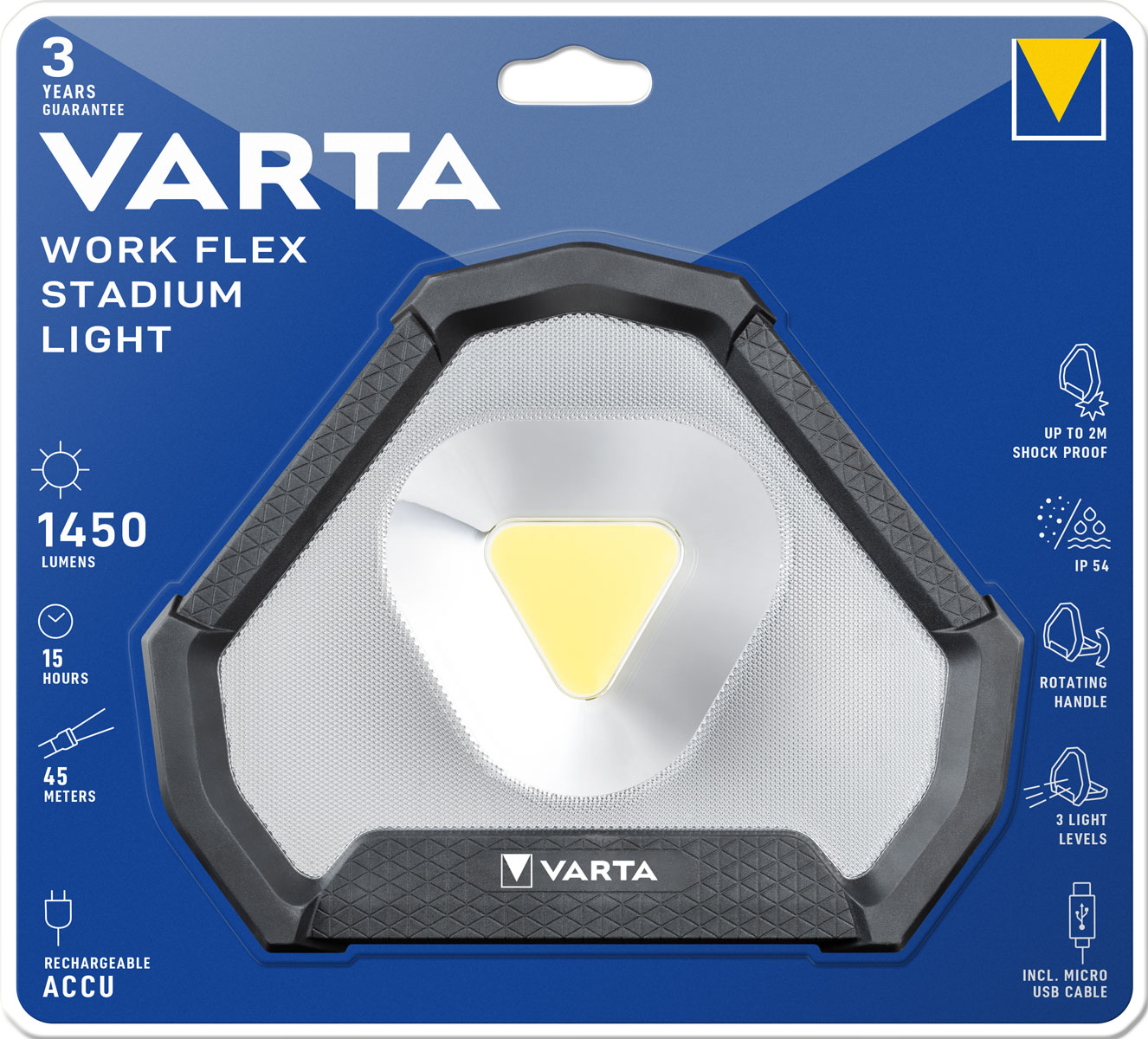 Varta Work Flex Stadium Light inkl. 3AAA Arbeitsleuchte Akku Strahler 12W 1450lm