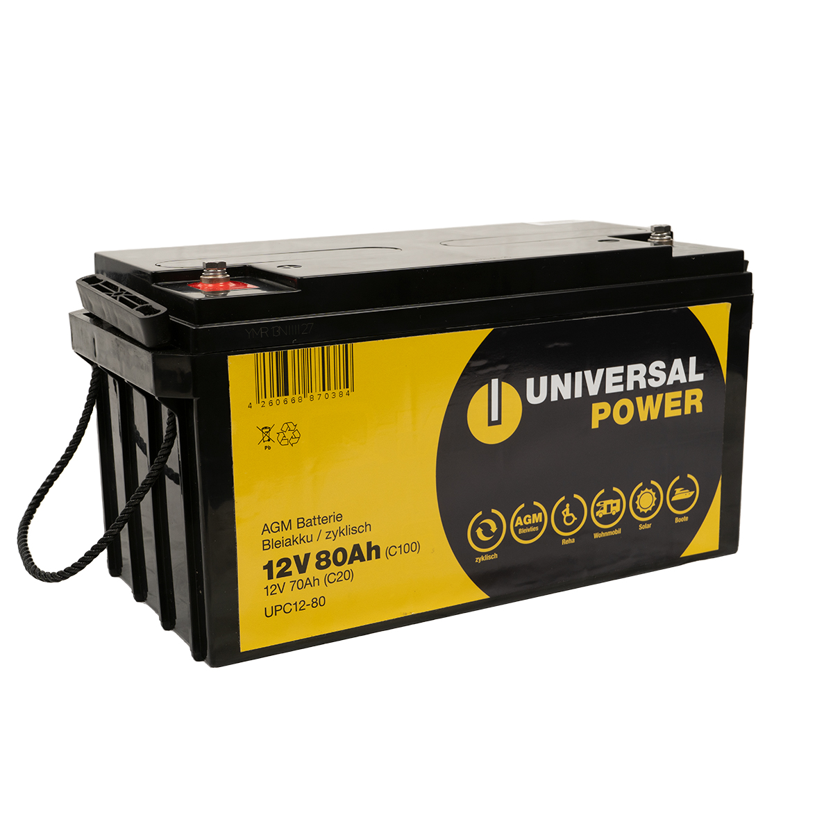 Universal Power UPC12-80 12V 80Ah AGM Solarbatterie Wohnmobilbatterie