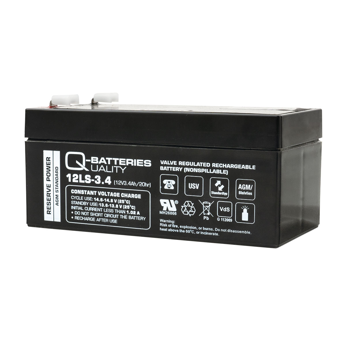 Q-Batteries 12LS-3.4 12V 3,4Ah Blei-Vlies Akku / AGM VRLA mit VdS