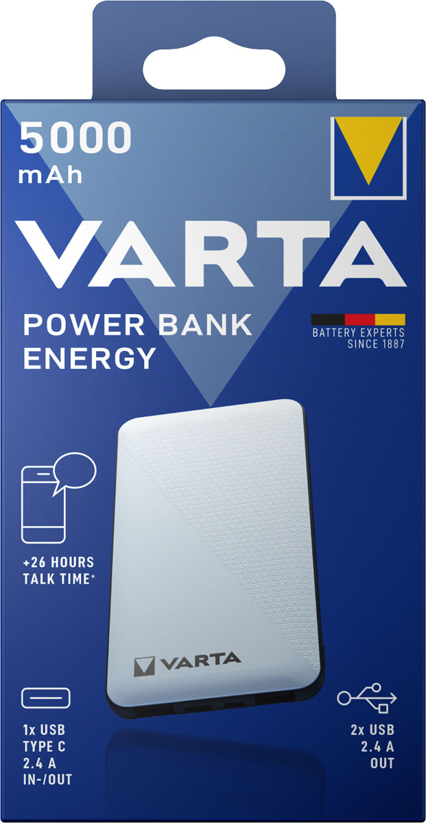 Varta Energy 5000 Powerbank 5000mAh 1x Micro USB, 2x USB A, 1x USB C  