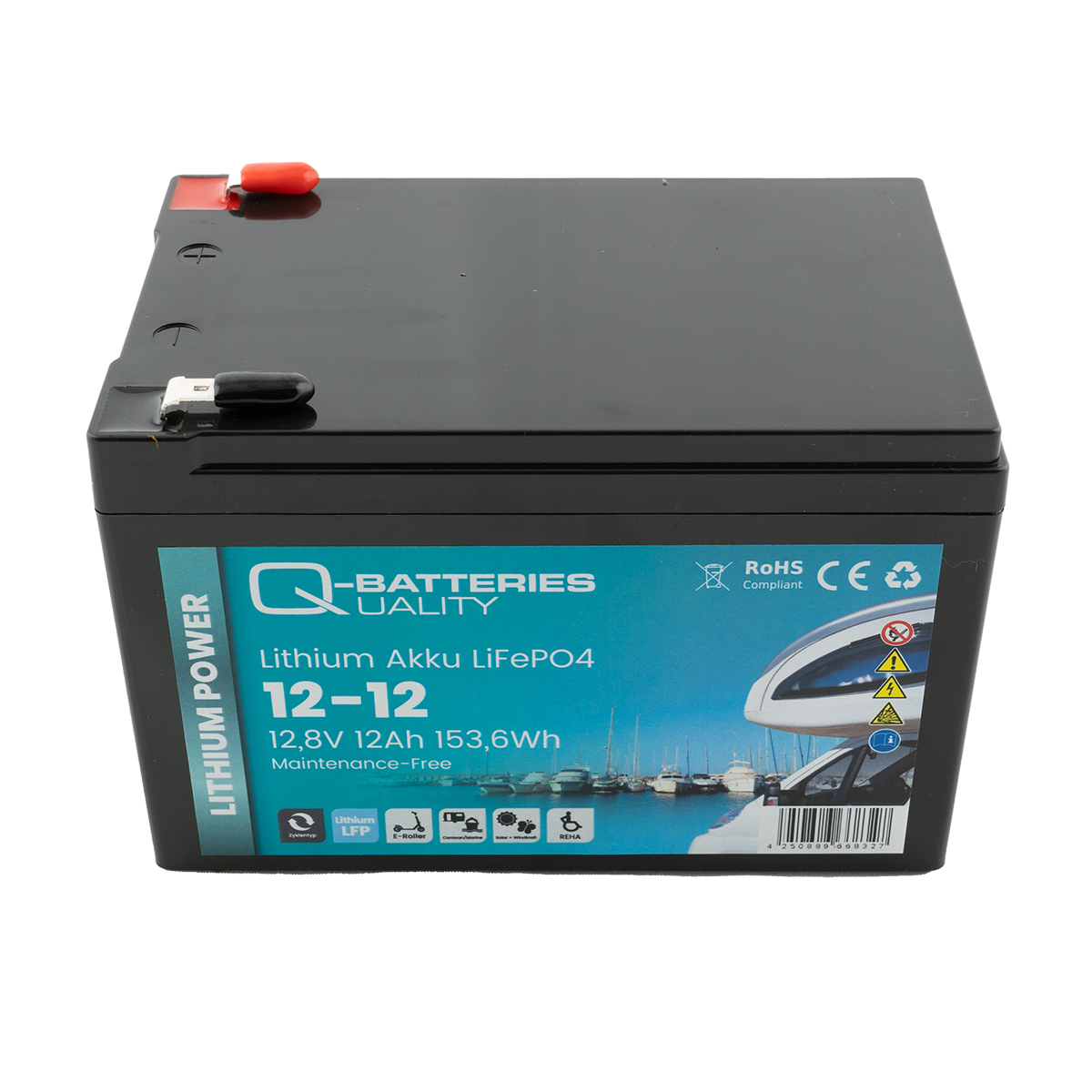 Q-Batteries Lithium Wohnmobilbatterie 12-12 12,8V 12Ah 153,6Wh LiFePO4 Akku