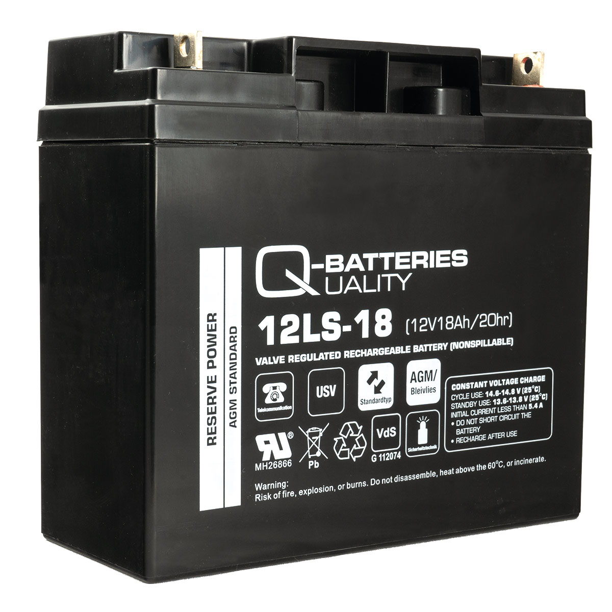 Q-Batteries 12LS-18 12V 18Ah Blei-Vlies-Akku / AGM VRLA mit VdS