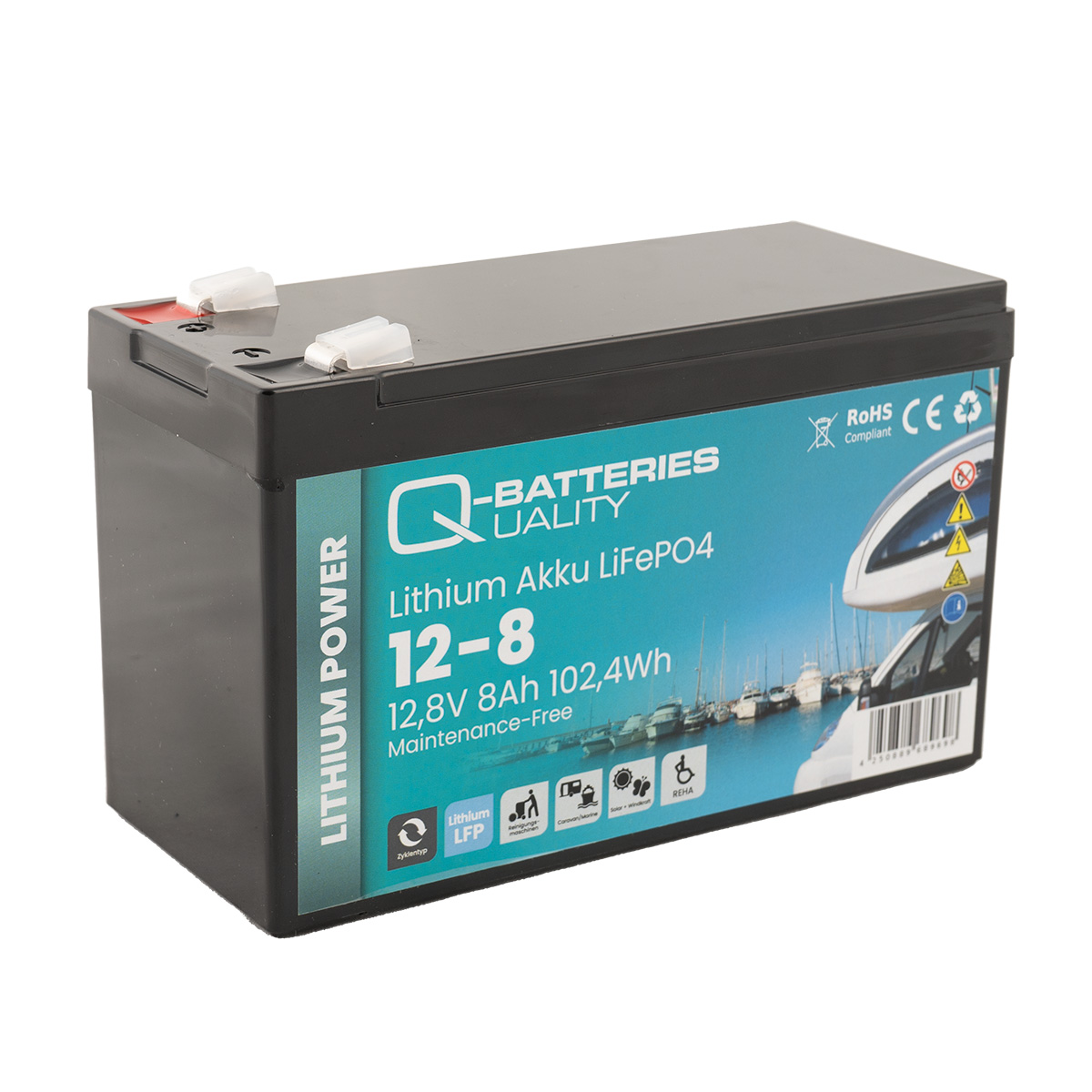 Q-Batteries Lithium Akku 12-8 12,8V 8Ah 102,4Wh LiFePO4 Batterie  