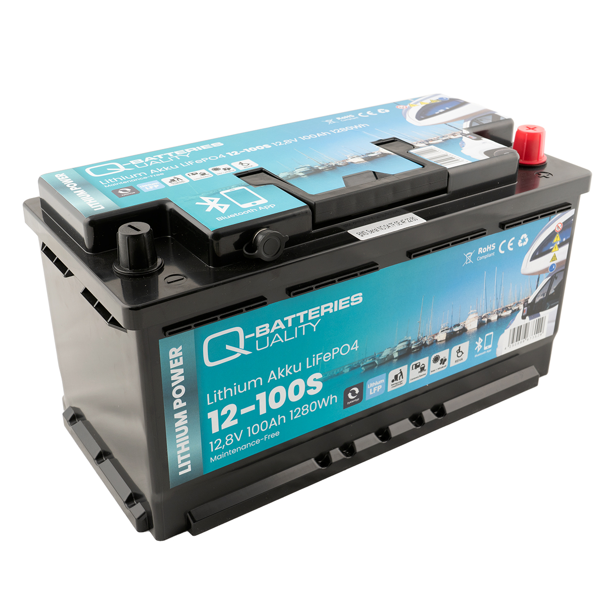 Q-Batteries Lithium Akku 12-100S 12,8V 100Ah 1280Wh LiFePO4 Batterie mit Bluetooth