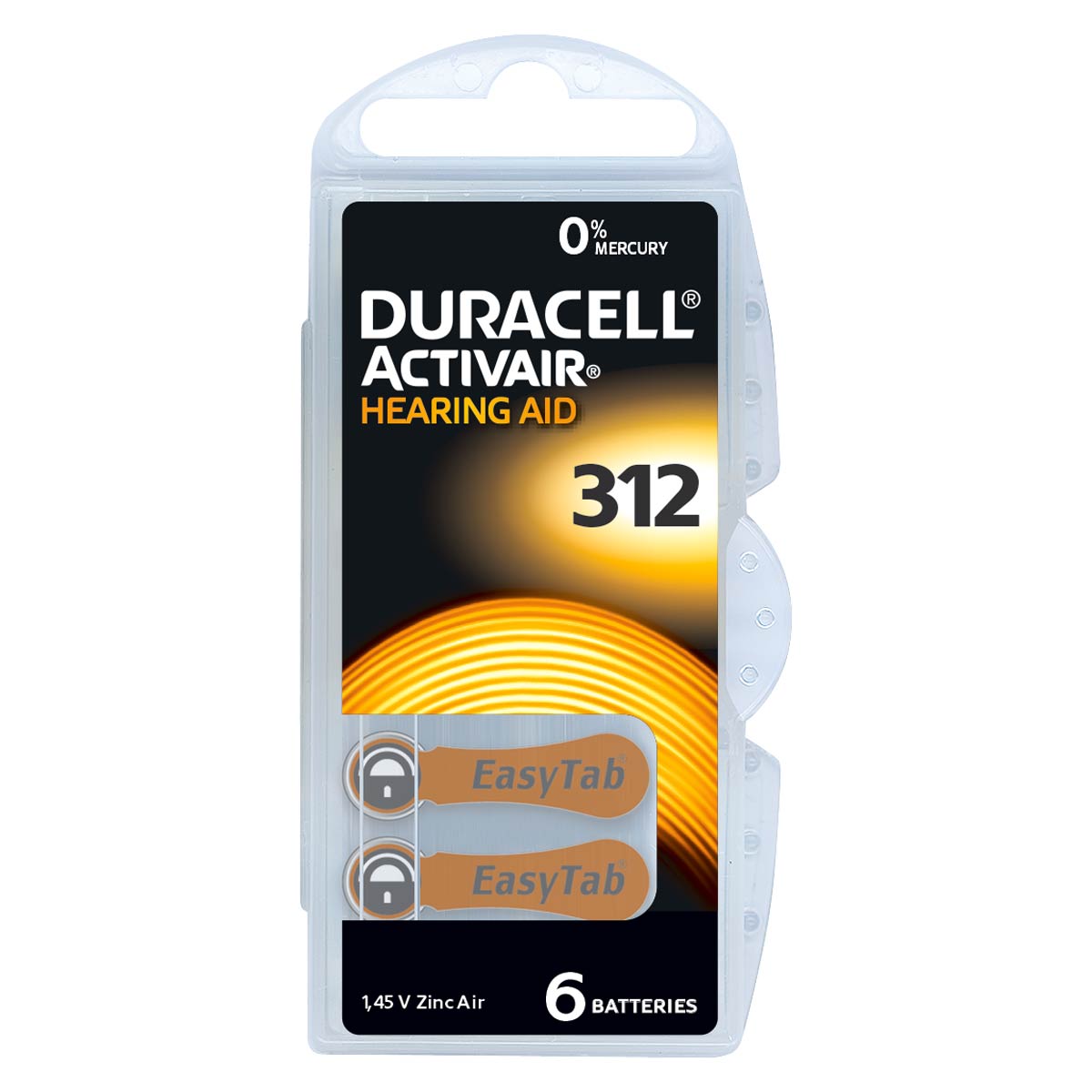 Duracell ActivAir Easy Tab 312 Hörgeräte Batterie 1,4V (6er Blister)