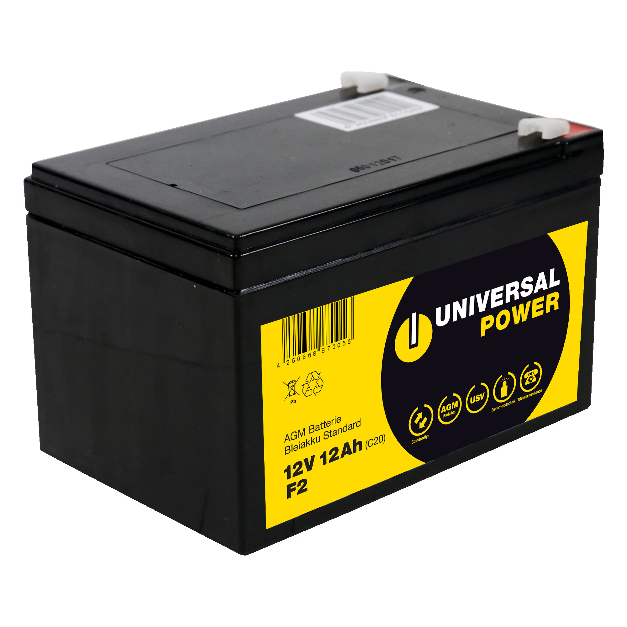Universal Power AGM UPC12-12 12V 12Ah AGM Batterie zyklenfest wartungsfrei