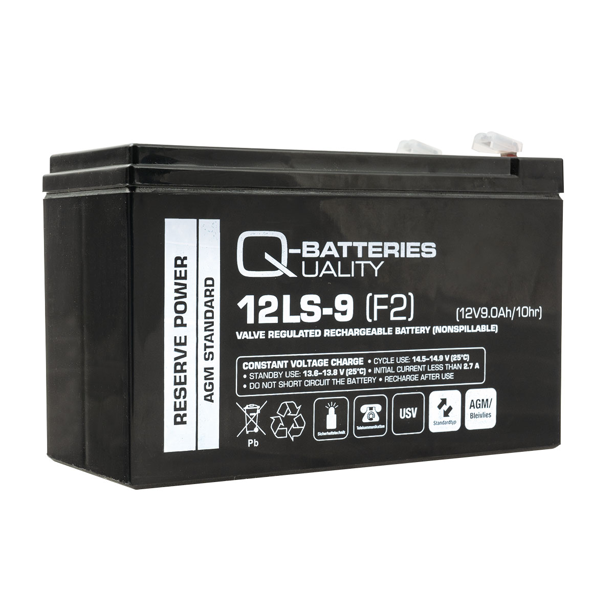Q-Batteries 12LS-9 12V 9Ah F2 Blei-Vlies-Akku AGM 12 Jahre