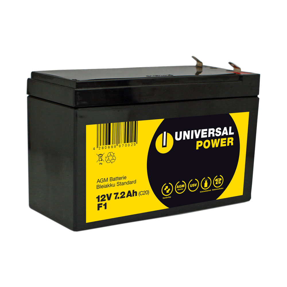 Universal Power AGM UPS12-7.2 F1 12V 7,2Ah AGM Batterie USV Akku wartungsfrei Anschluss F1