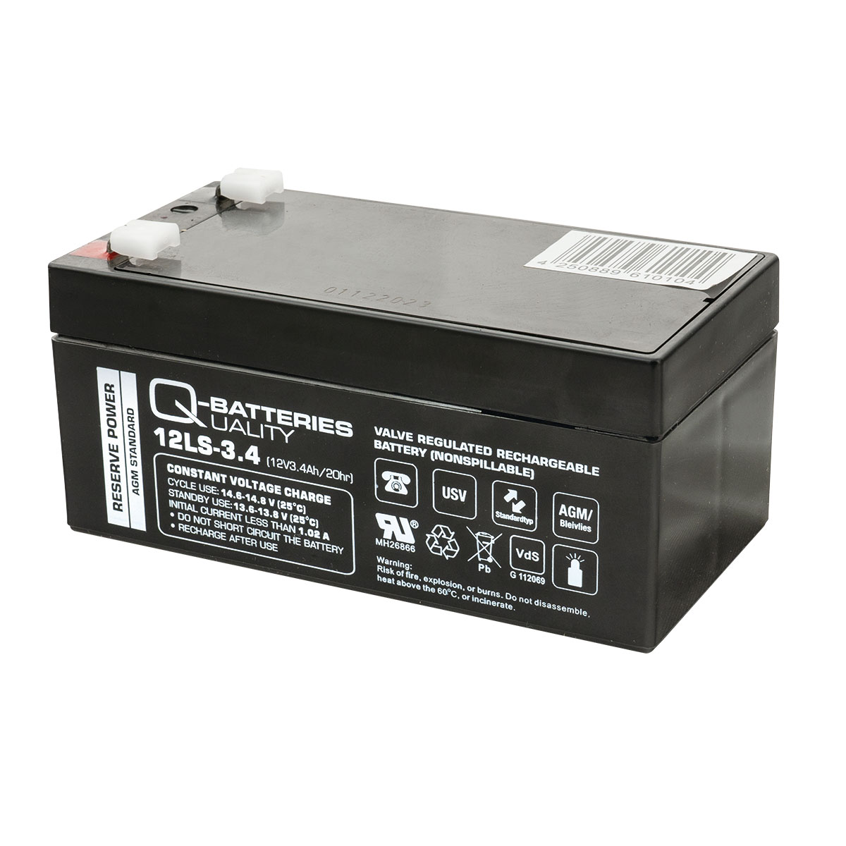 Q-Batteries 12LS-3.4 12V 3,4Ah Blei-Vlies Akku / AGM VRLA mit VdS