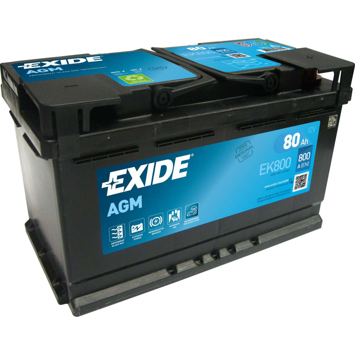 Exide EK800 AGM 80Ah 800A Autobatterie Start-Stop