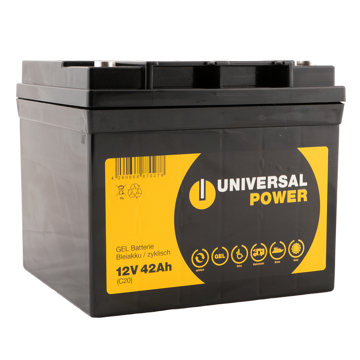 Universal Power UPG12-42 Gel Batterie 12V 42Ah für E-Mobil, Rollstuhl, Scooter