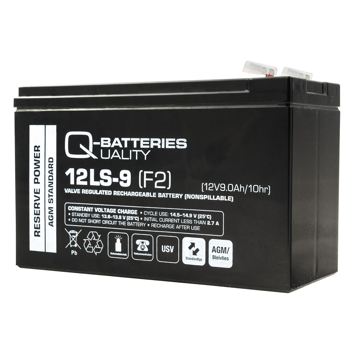 Q-Batteries 12LS-9 12V 9Ah F2 Blei-Vlies-Akku AGM 12 Jahre