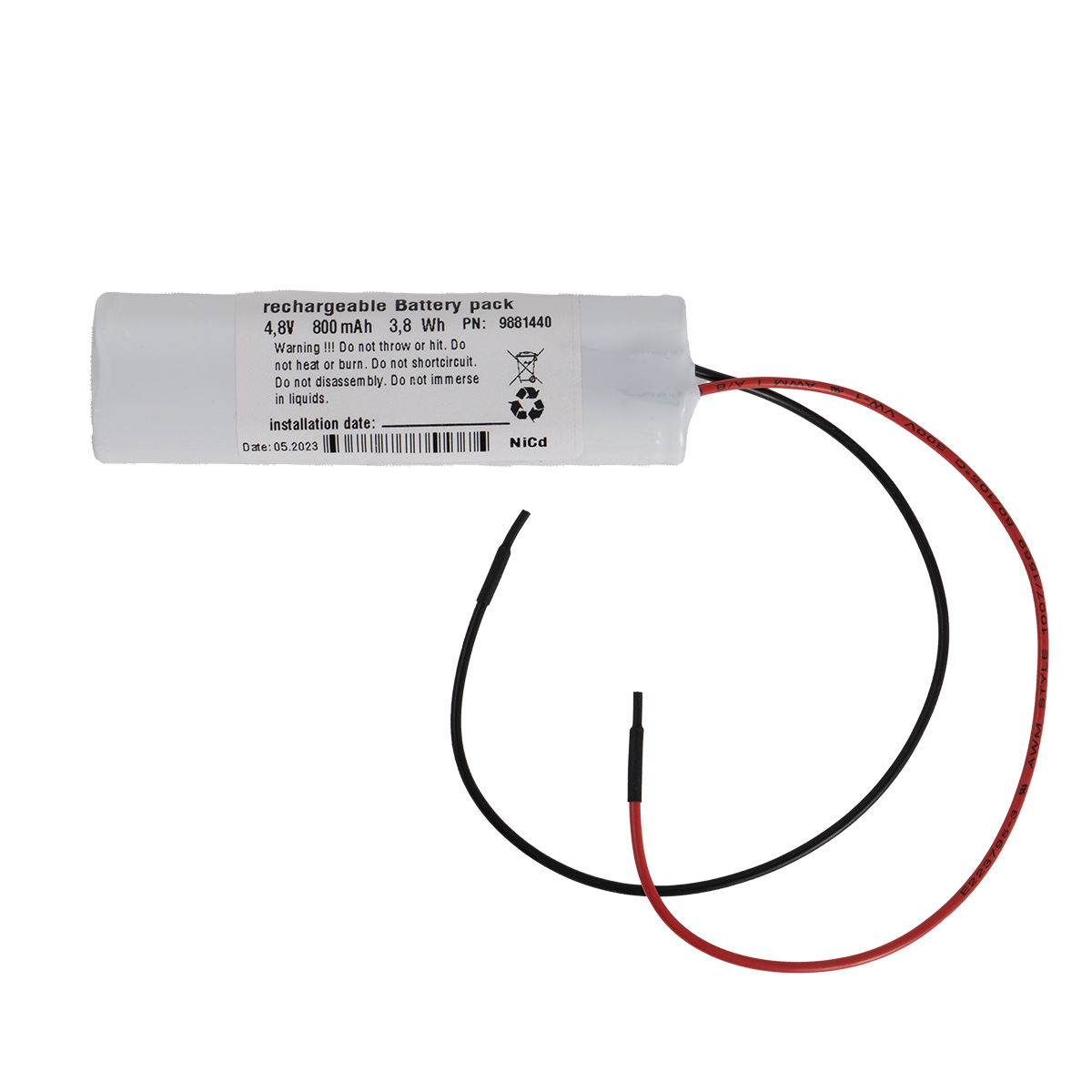 Akku Pack 4,8V 800mAh für Notbeleuchtung D-Stab NiCd L2x2 4xAA Hochtemperaturzellen Kabel