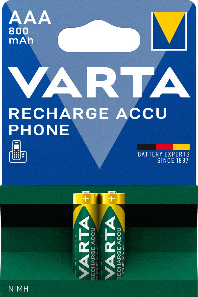 Varta Akku Recharge Accu Dect Telefon Micro AAA NiMH 800mAh (2er Blister)