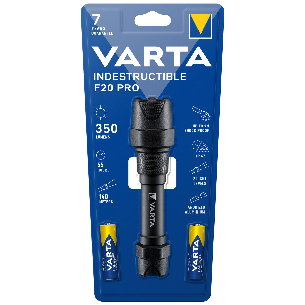 Varta Indestructible F20 Pro Taschenlampe 6W inkl. 2 AA Batterien