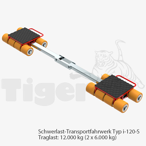 Schwerlast-Transportfahrwerke mit PU-Rollen zur 3-Punkt-Auflage TH: 110 mm