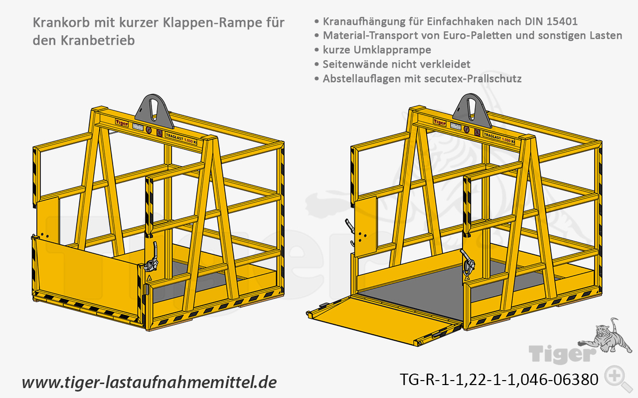 Tiger Sonder-Krankorb mit einer Klappenrampe, ohne Seitenverkleidung zum Materialtransport