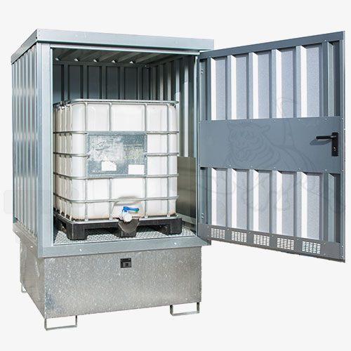 Gefahrstoff-Depots für IBC-Behälter mit starrem Dach, feuerverzinkt