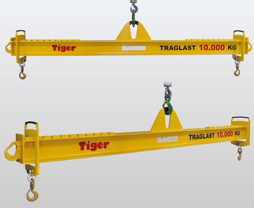 Tiger Sonder-Balken-Traverse mit 2 verstellbaren Wirbellasthaken und zusätzlichen vor Kopf angeschweißten ASH-8-Haken