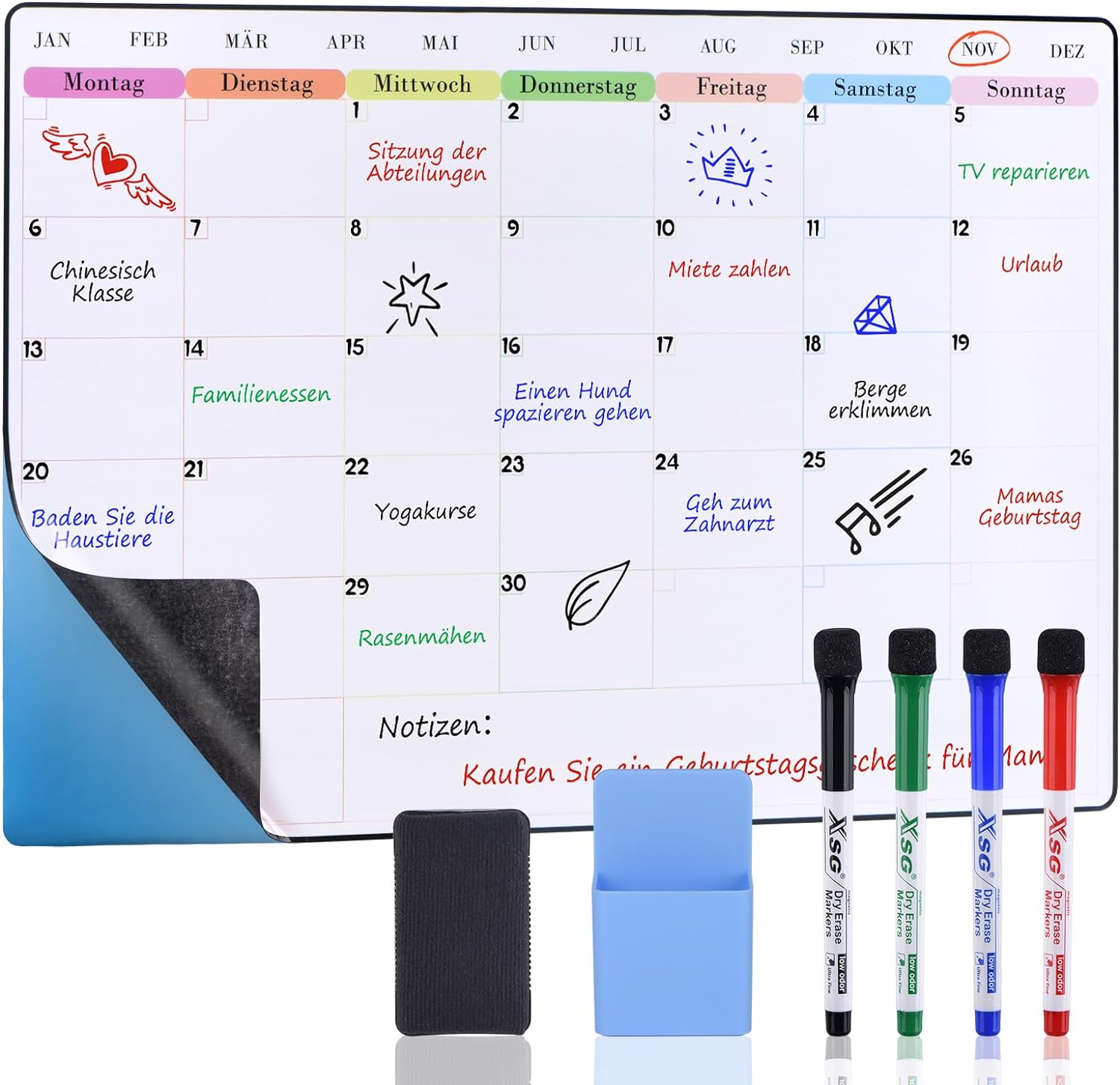 60x40cm | Whiteboard-Folie *Monatsplaner/Wochenplaner * Selbstklebend, Magnetfolie Weiß Abwischbar Familienplaner, Planungstafel, Monatskalender, Memoboard 