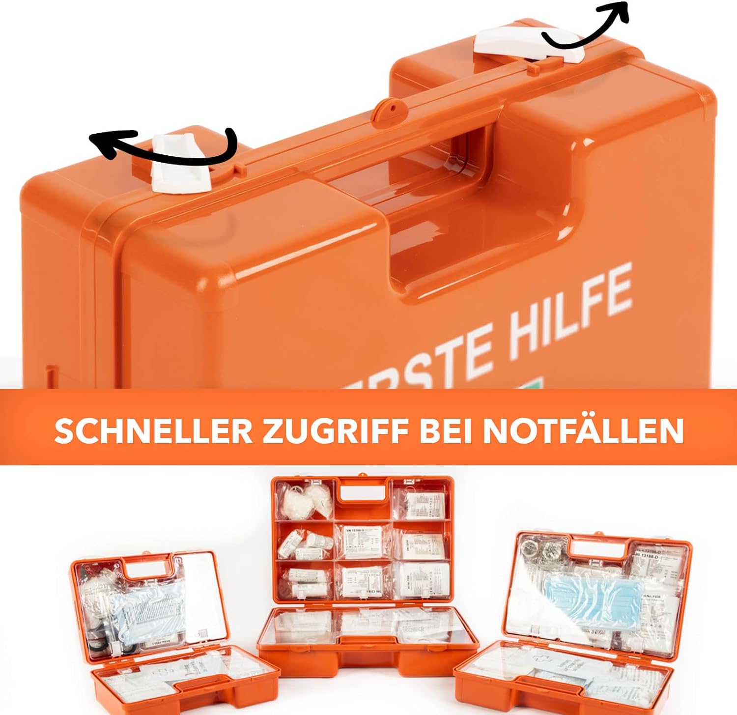 Große Erste Hilfe Kasten für Werkstatt DIN 13169 gefüllt inkl. Wandhalterung | 1 Hilfe Verbandkasten Set für Betriebe & Gastro, Notfallbox bis 100 Mitarbeiter & Zuhause (44.5 x 32 x 15cm)