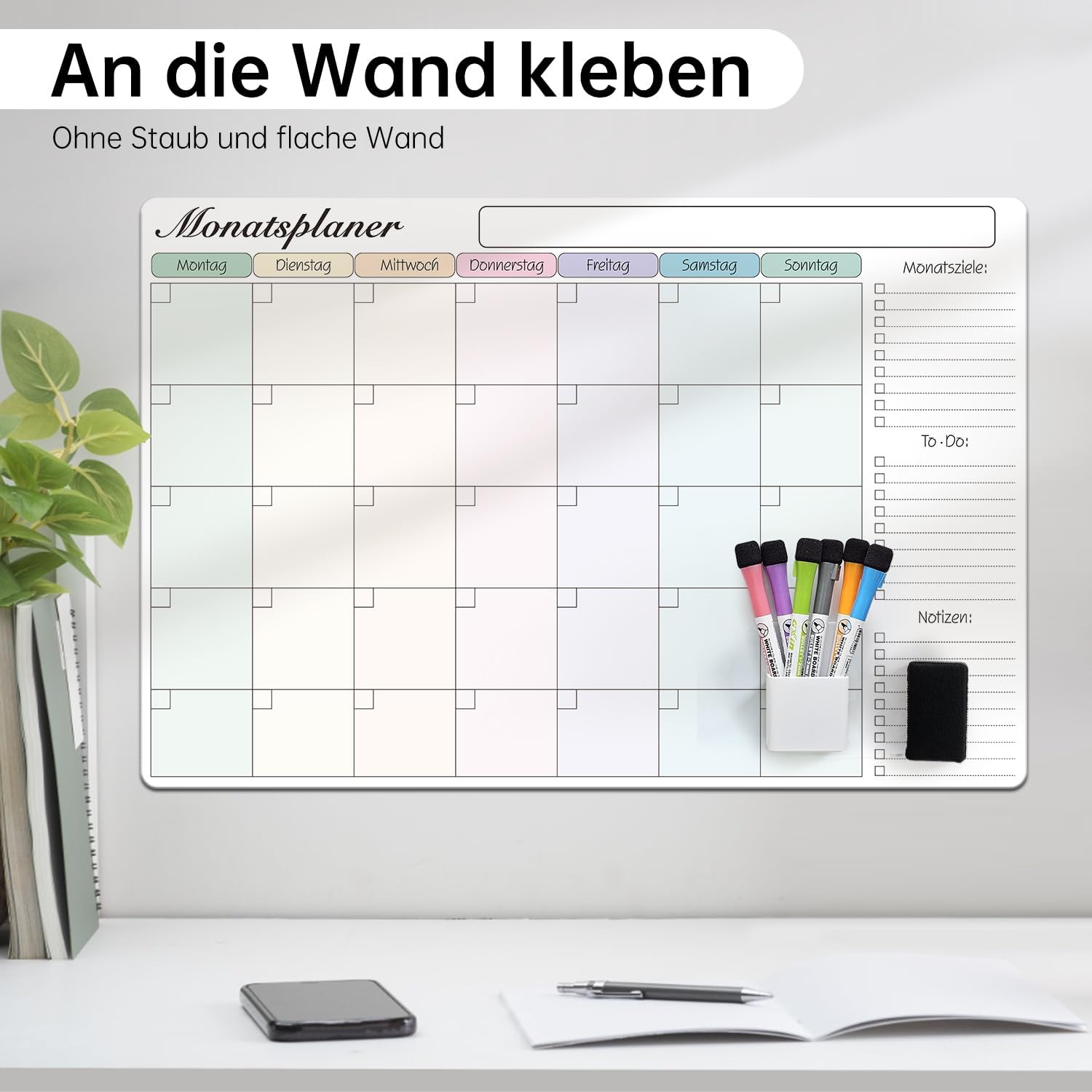 60x40cm | *Monatsplaner * Whiteboard-Folie Selbstklebend Weiß Abwischbar Familienplaner Monatskalender