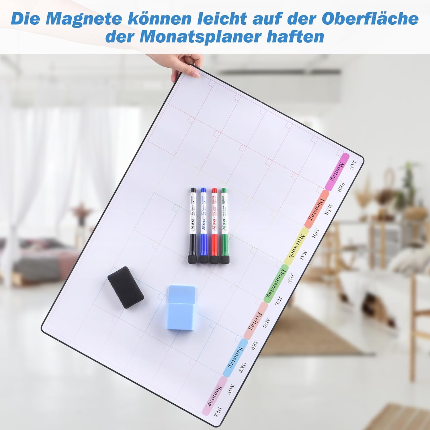 60x40cm | Whiteboard-Folie *Monatsplaner/Wochenplaner * Selbstklebend, Magnetfolie Weiß Abwischbar Familienplaner, Planungstafel, Monatskalender, Memoboard 