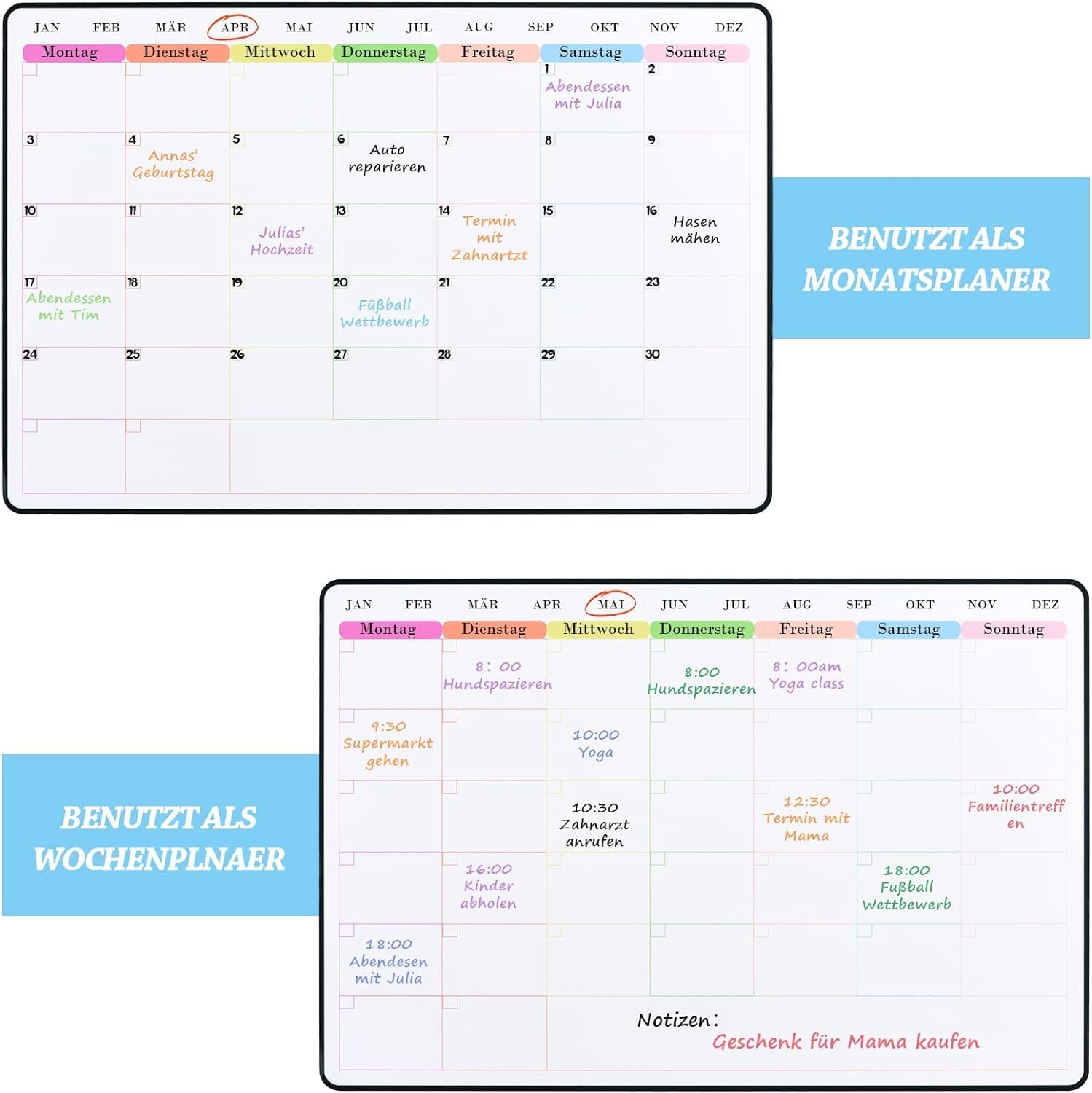 60x40cm | Whiteboard-Folie *Monatsplaner/Wochenplaner * Selbstklebend, Magnetfolie Weiß Abwischbar Familienplaner, Planungstafel, Monatskalender, Memoboard 