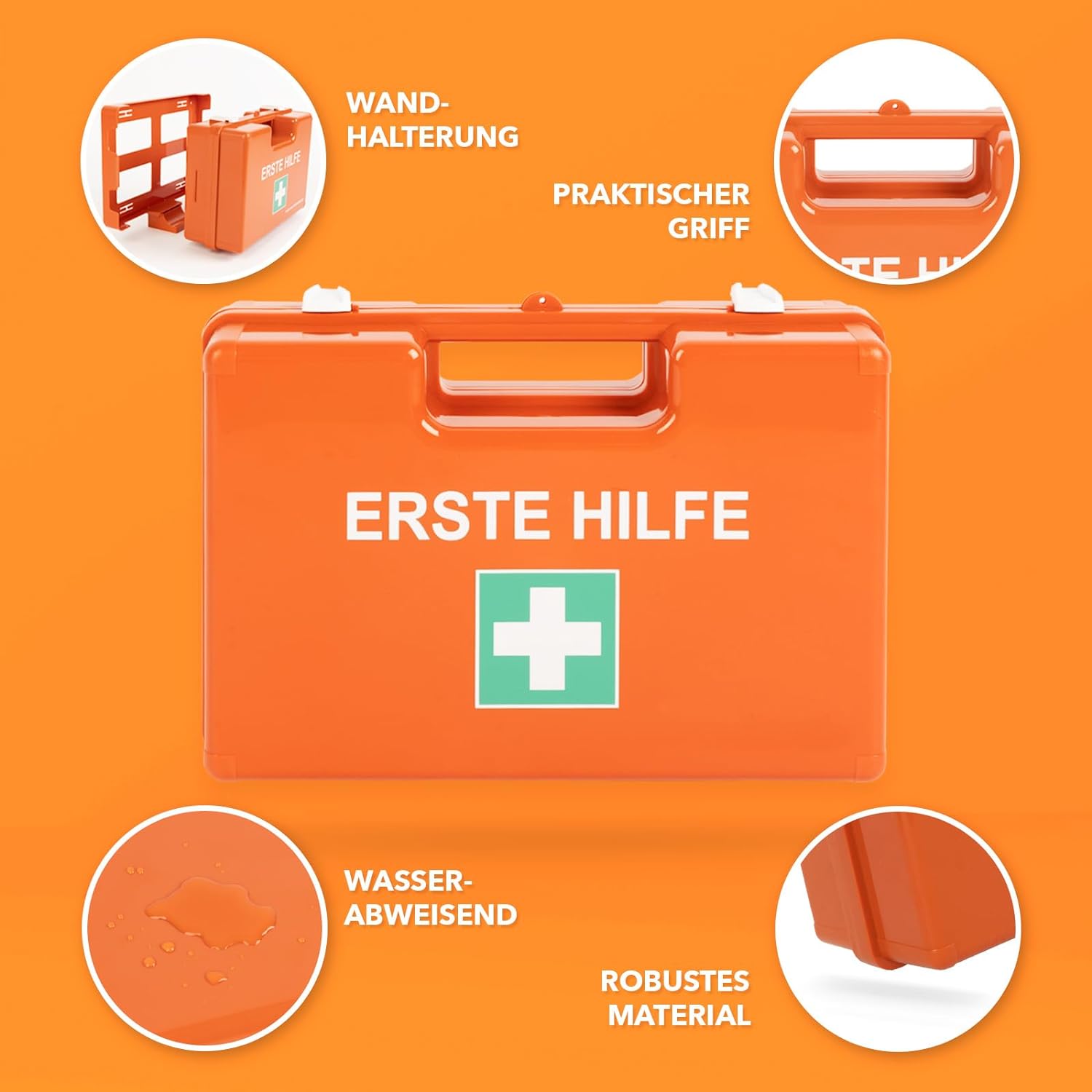 Große Erste Hilfe Kasten für Werkstatt DIN 13169 gefüllt inkl. Wandhalterung | 1 Hilfe Verbandkasten Set für Betriebe & Gastro, Notfallbox bis 100 Mitarbeiter & Zuhause (44.5 x 32 x 15cm)