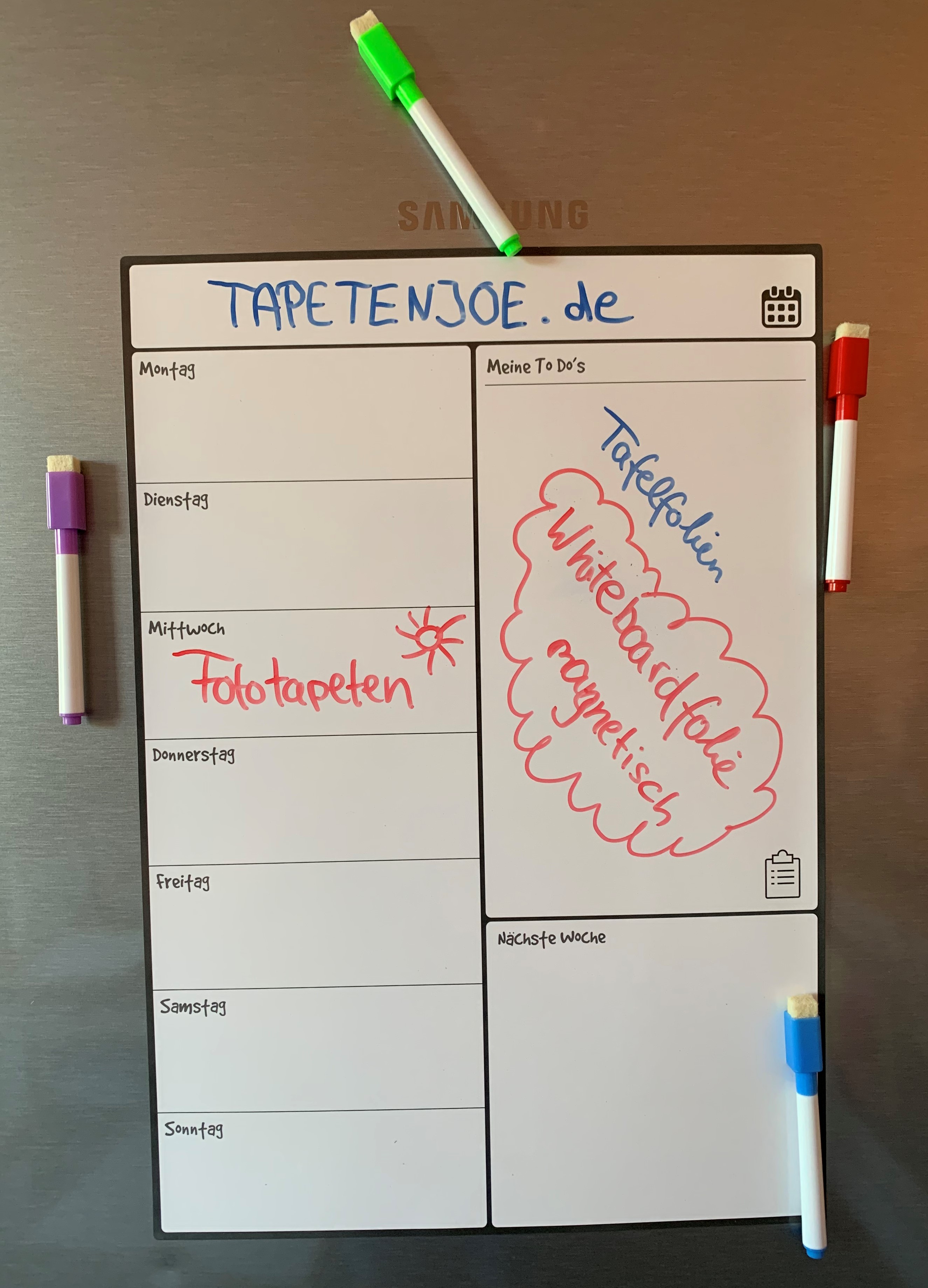  42x30cm | Magnetfolie Whiteboard Tafelfolie | Wochenplan | Kühlschrankfolie weiß