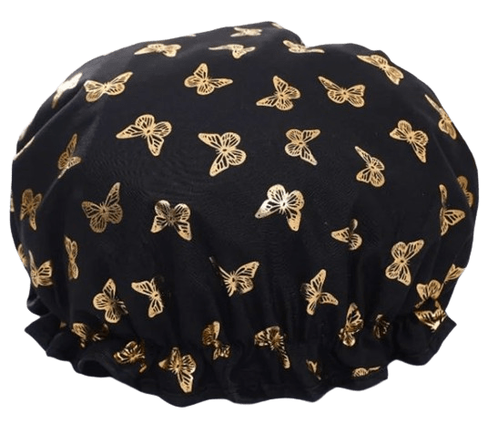 Showercap scharz mit goldenen Schmetterlingen