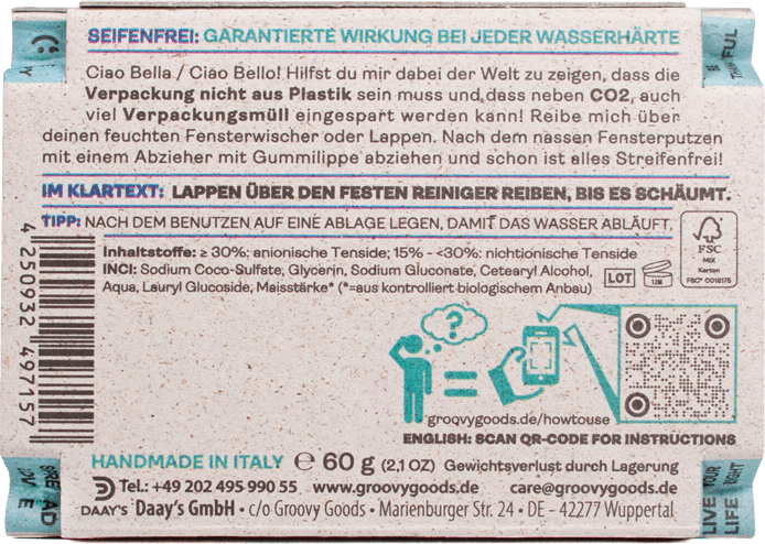 Fester Glasreiniger duftfrei - seifenfrei