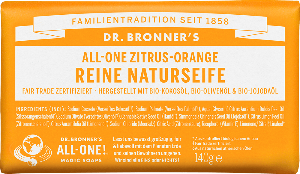 Dr. Bronner's Naturseife Zitrus Orange ohne Hintergrund