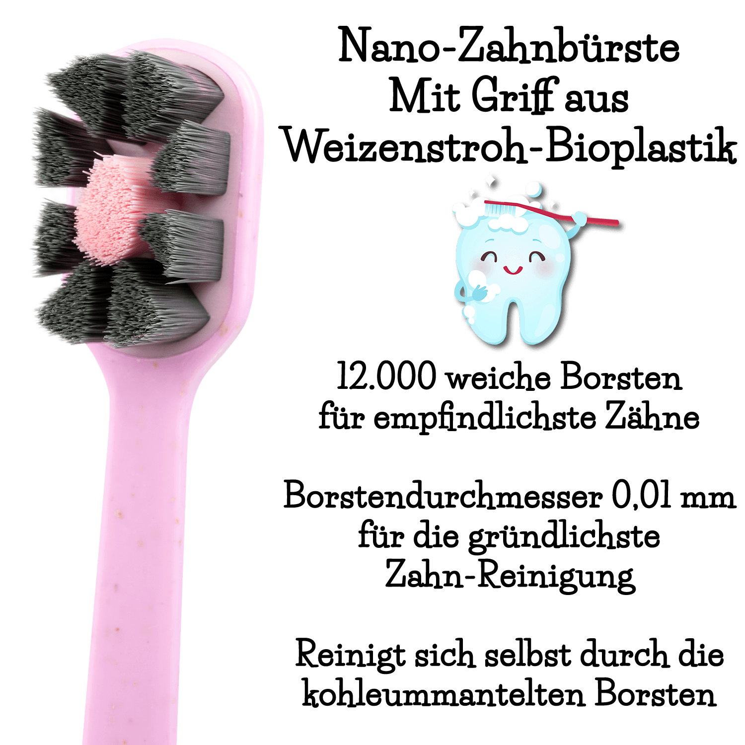 Nano Zahnbürste Aktivkohle Rosa