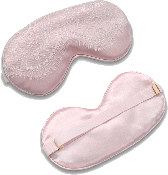Satin-Schlafmaske Rosa weiße Spitze ohne Hintergrund