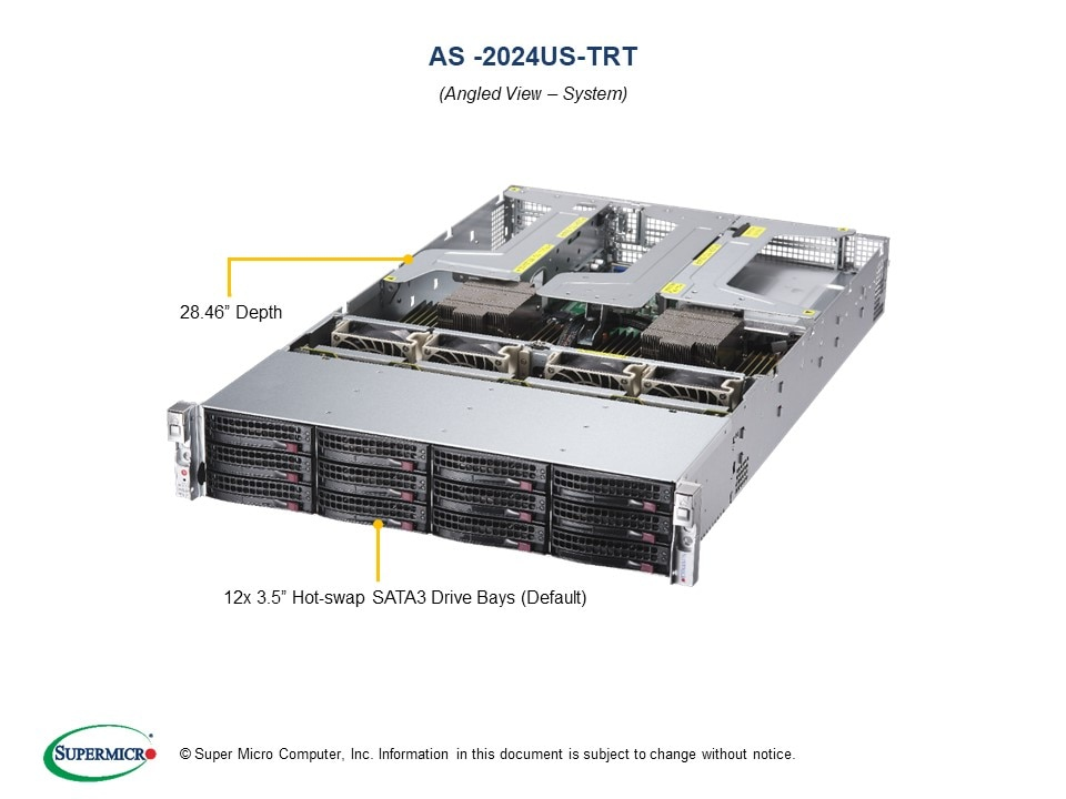 Supermicro A+ Server 2024US-TRT - Server - Rack-Montage - 2U - zweiweg - keine CPU - RAM 0 GB - SATA - Hot-Swap 8.9 cm (3.5")