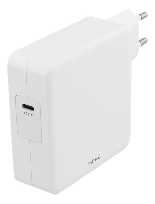 Deltaco 87W USB-C Power supply Fast charging PD white