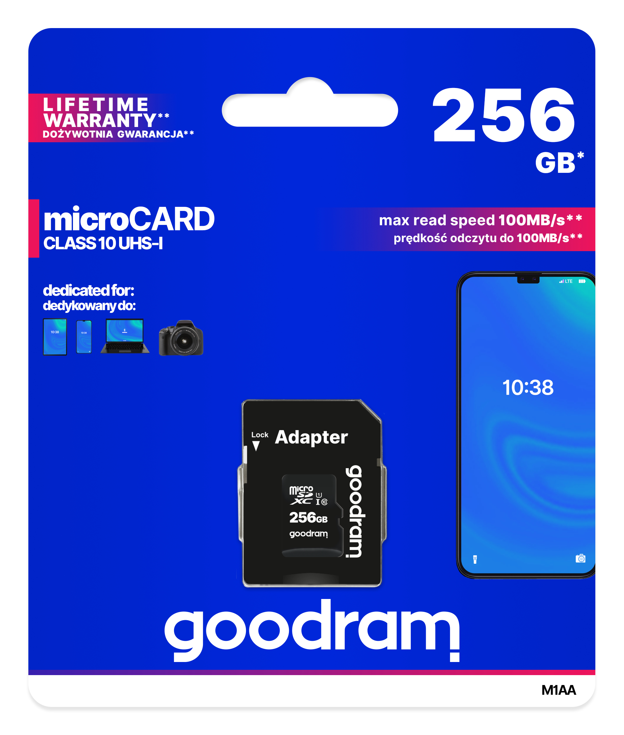 GoodRam M1AA-2560R12 - 256 GB - MicroSD - UHS-I - 100 MB/s - 10 MB/s - Class 1 (U1)