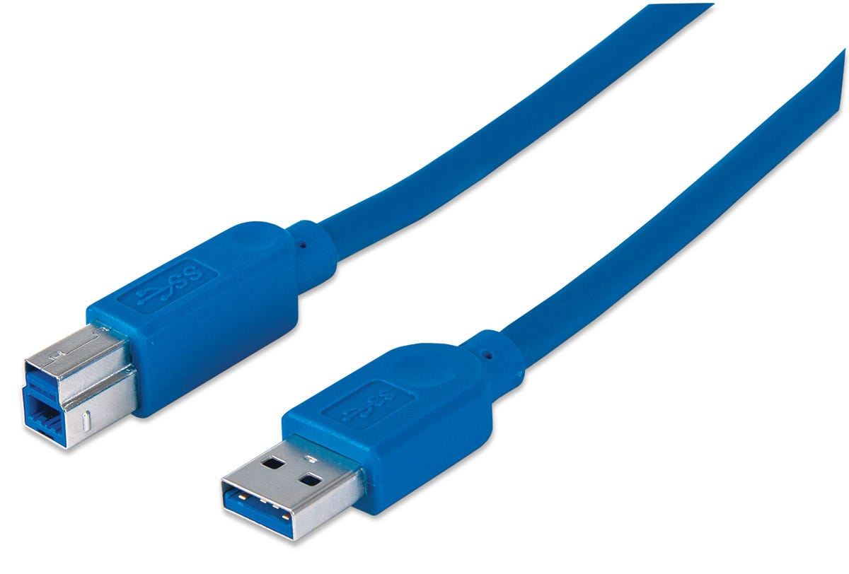 Manhattan USB-A to USB-B Cable, 3m, Male to Male, Blue, 5 Gbps (USB 3.2 Gen1 aka USB 3.0)