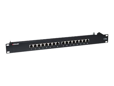 Intellinet 16-Port Cat5e Patchpanel, geschirmt, FTP, 19", 1 HE, Klemmleisten mit 90 Grad abgewinkelten Kabeleinführungen - Patch Panel - RJ-45 X 16 - 1U - 48.3 cm (19")