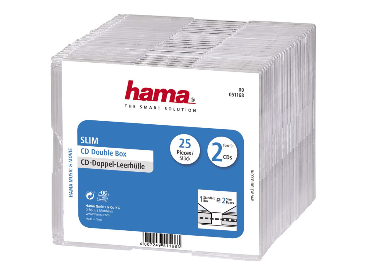 Hama Slim Jewel Case für Speicher-CD - Kapazität: 2 CD - durchsichtig (Packung mit 25)