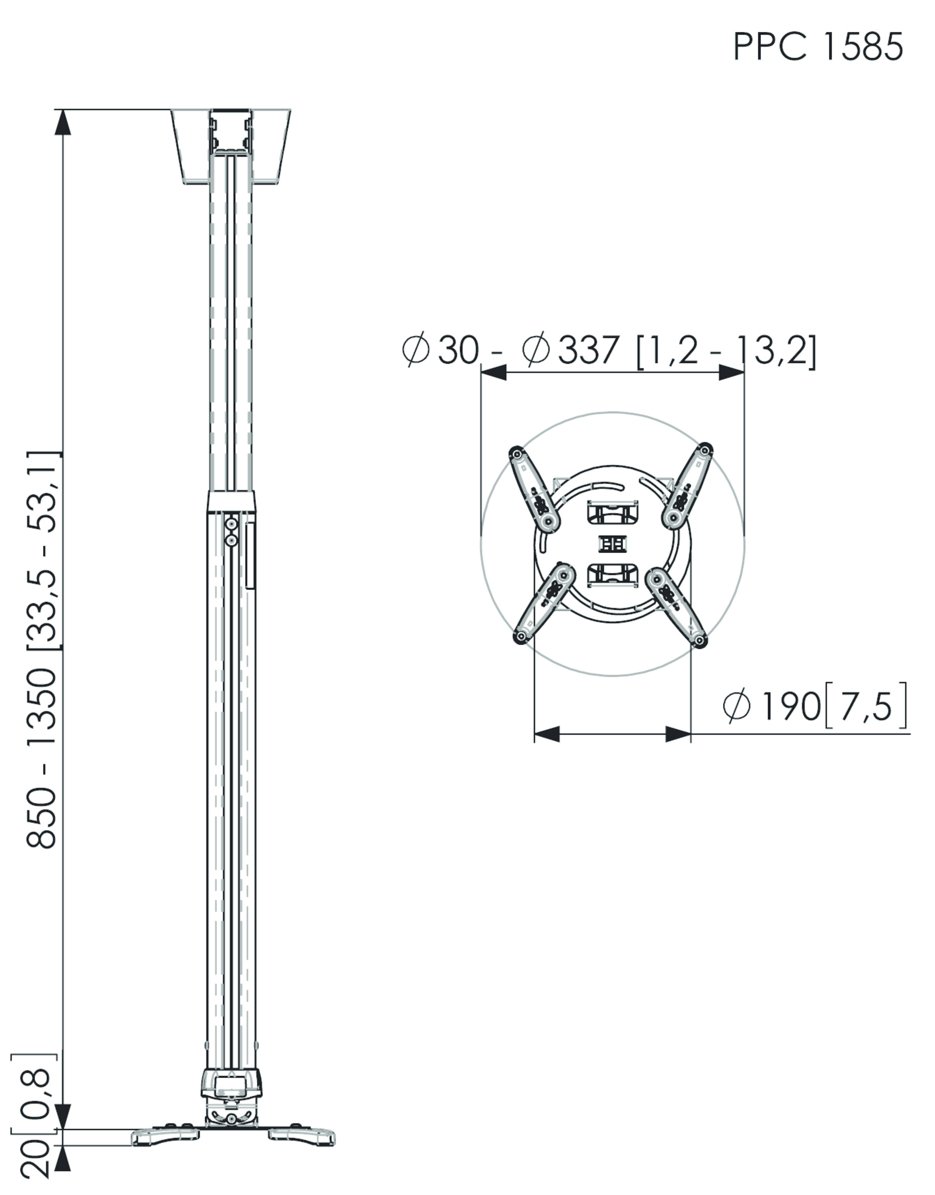 Vogel's PPC 1585 - Befestigungskit (Deckenmontage, Anschlussplatte, Teleskopstange) für Projektor