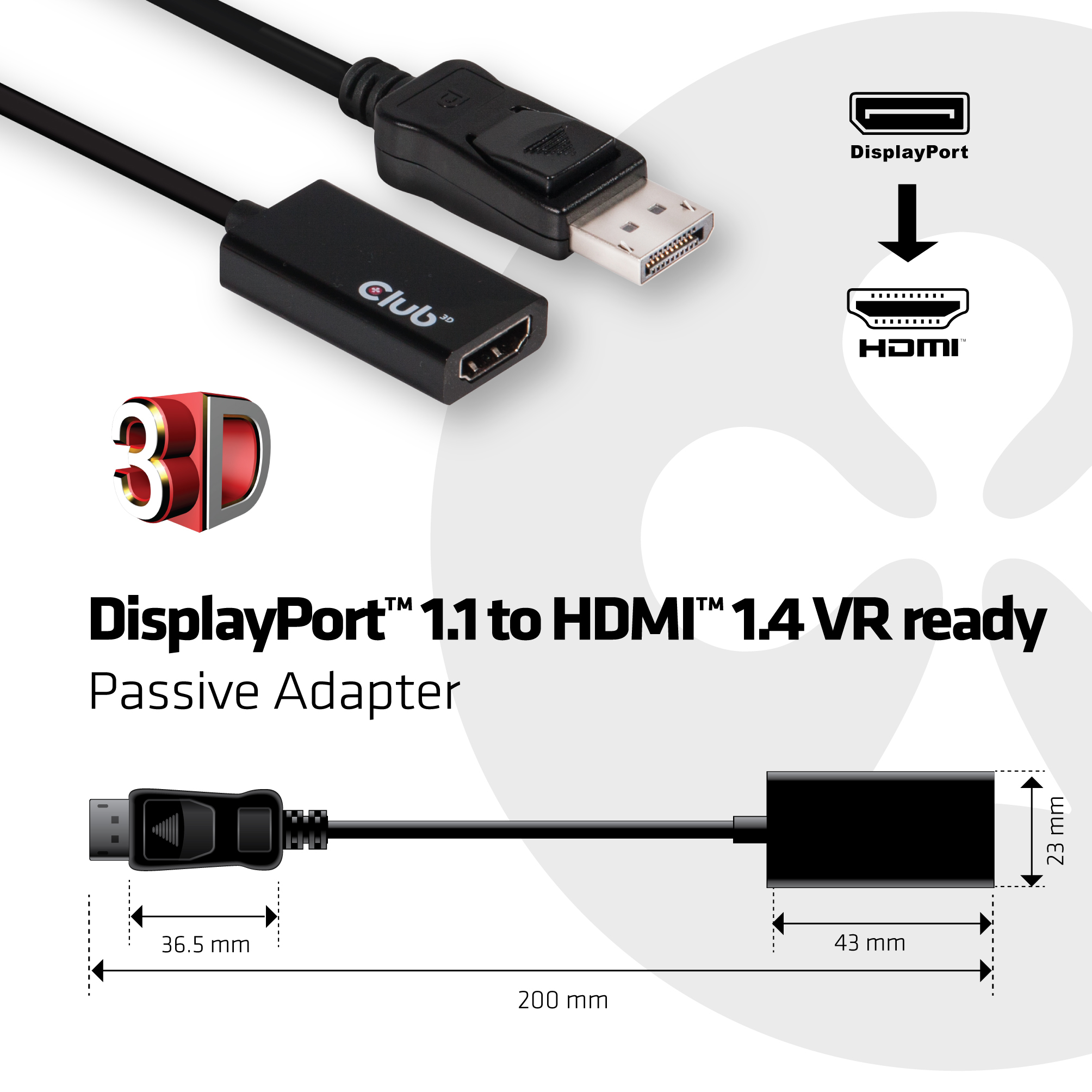 Club 3D Videoanschluß - DisplayPort (M) bis HDMI (W)