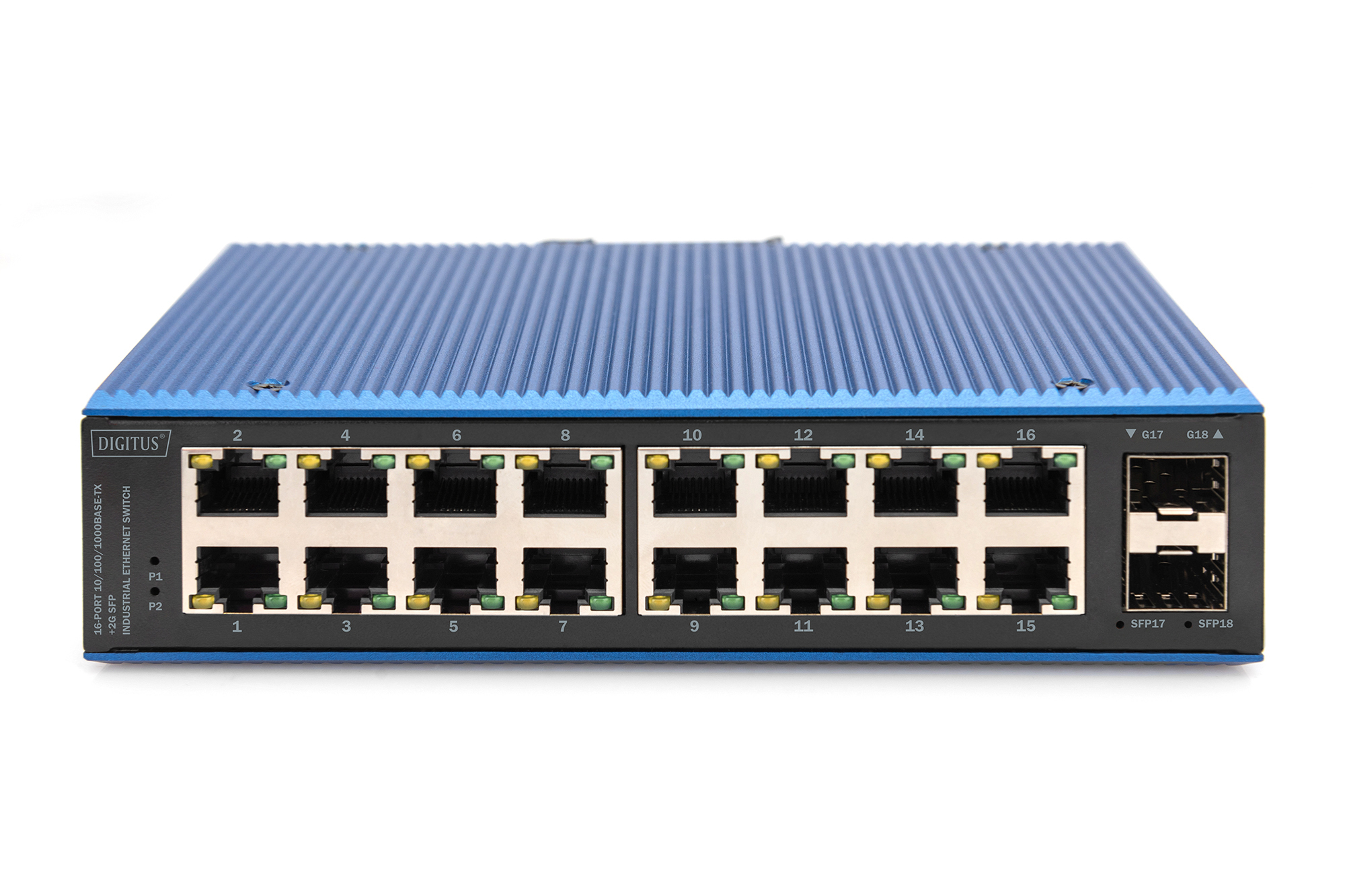 DIGITUS 16 Port Gigabit Ethernet Netzwerk Switch, Industrial, Unmanaged, 2 SFP Uplink