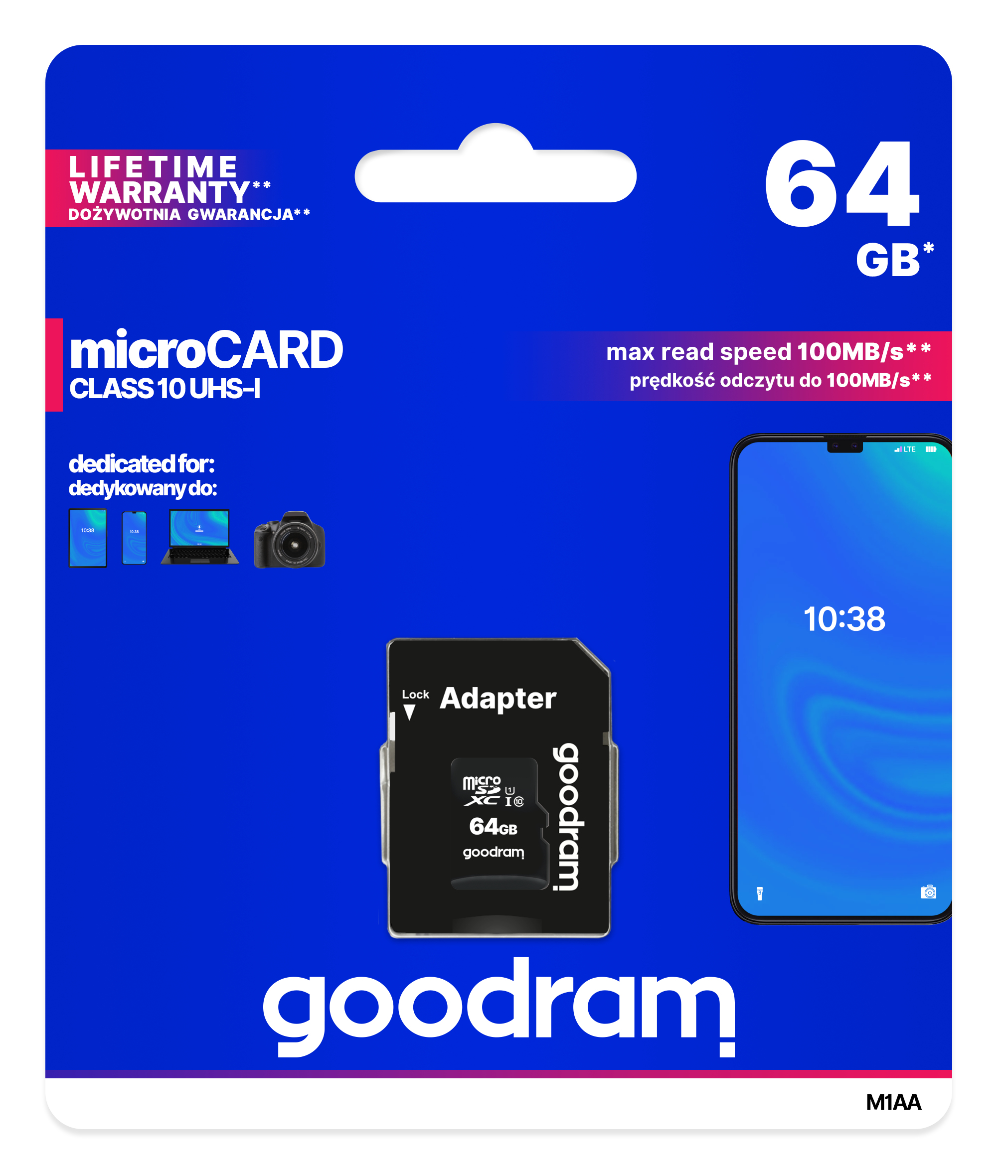 GoodRam M1AA-0640R12 - 64 GB - MicroSDXC - Klasse 10 - UHS-I - 100 MB/s - 10 MB/s