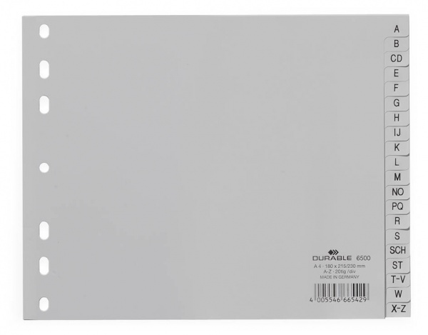 Durable 6500 - Alphabetischer Registerindex - Polypropylen (PP) - Grau - Porträt - A5 - 230 mm
