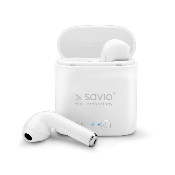Savio TWS-01 Wireless Bluetooth Earphones - Kopfhörer - Sonnenbrille - Anrufe & Musik - Weiß - Binaural - Kabellos