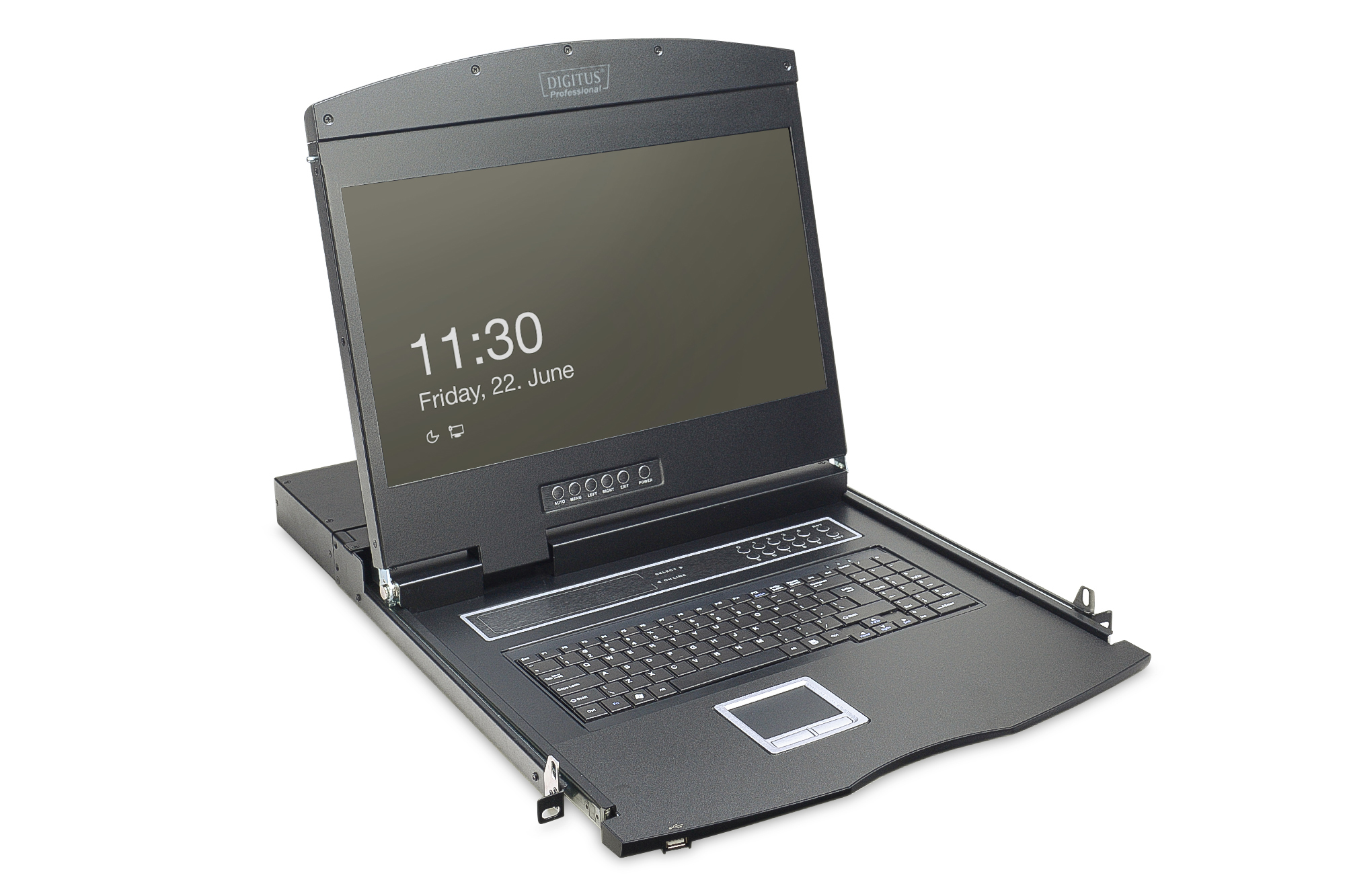 DIGITUS Modulare Konsole mit 19" TFT (48,3cm), 1-Port  KVM & Touchpad, schweizer Tastatur