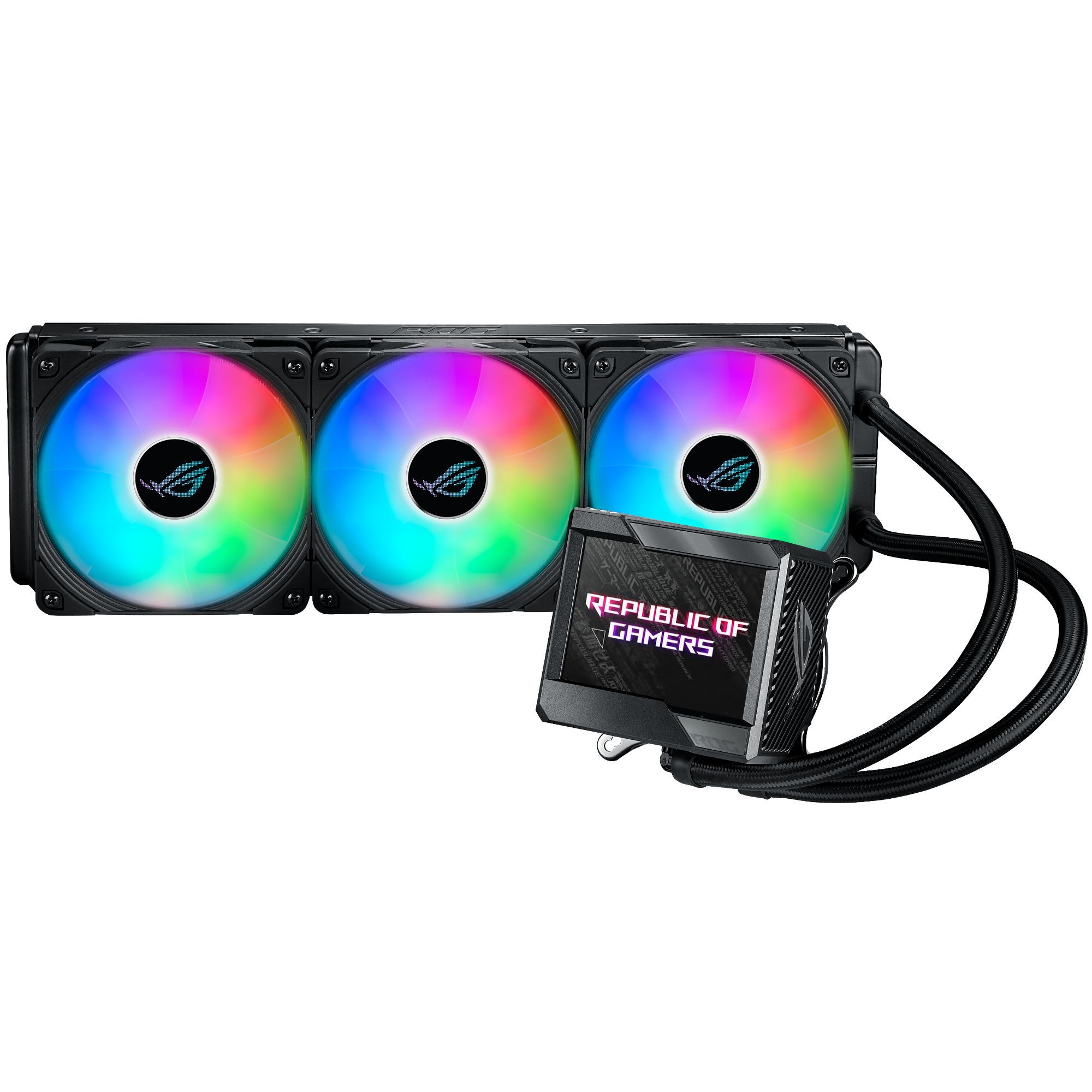 ASUS ROG Ryujin II 360 all-in-one liquid CPU cooler with 3.5inch LCD embedded pump fan