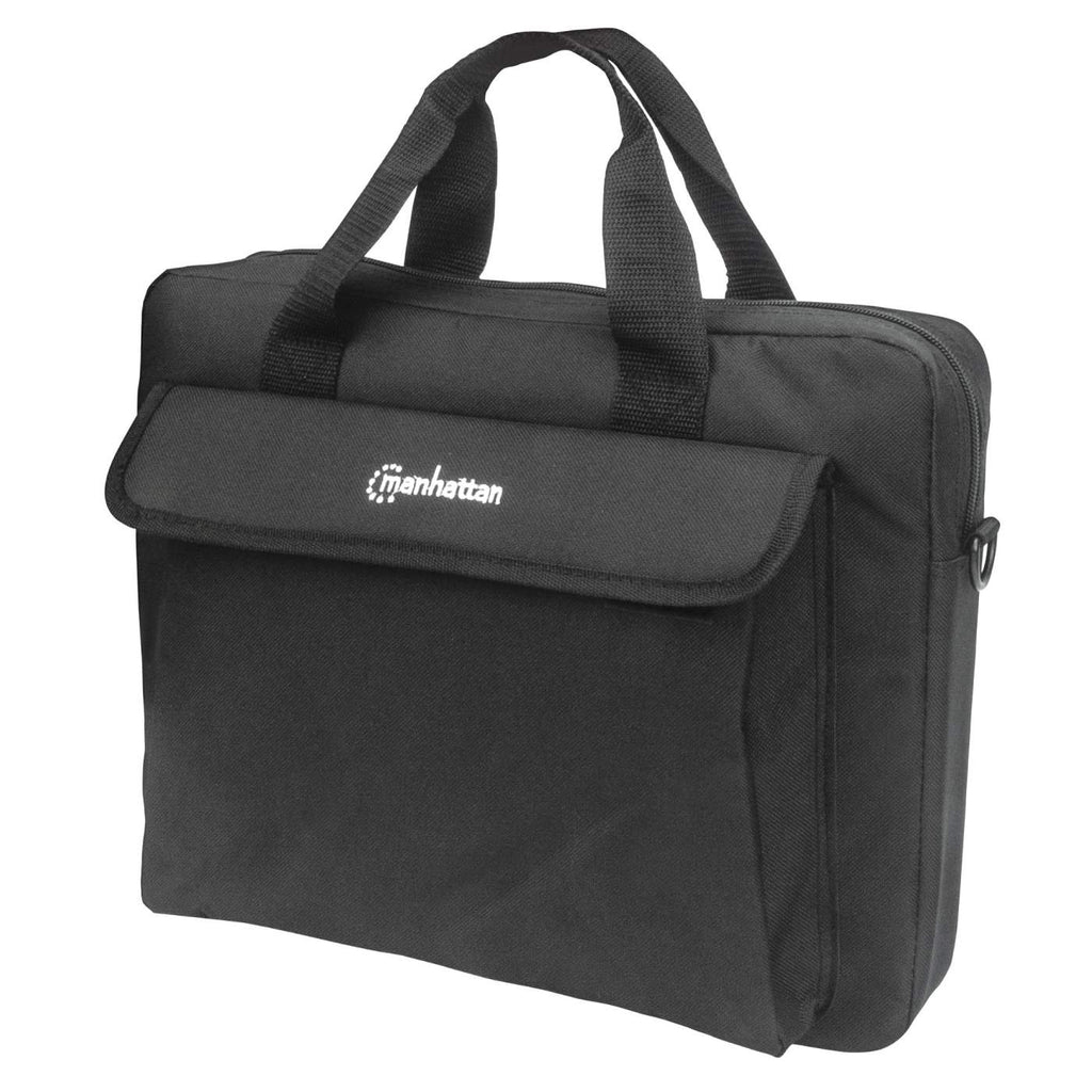 Manhattan London Laptop Bag 14.1", Top Loader, Black, LOW COST, Accessories Pocket, Shoulder Strap (removable)